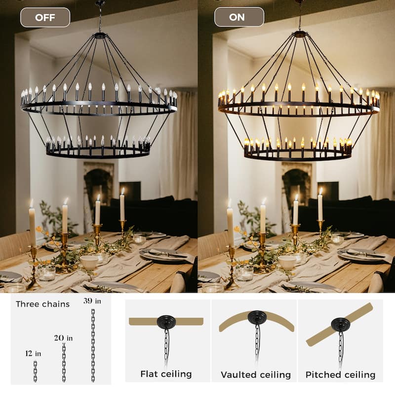 Large Black Wagon Wheel Chandelier Farmhouse Pendant Light Fixture
