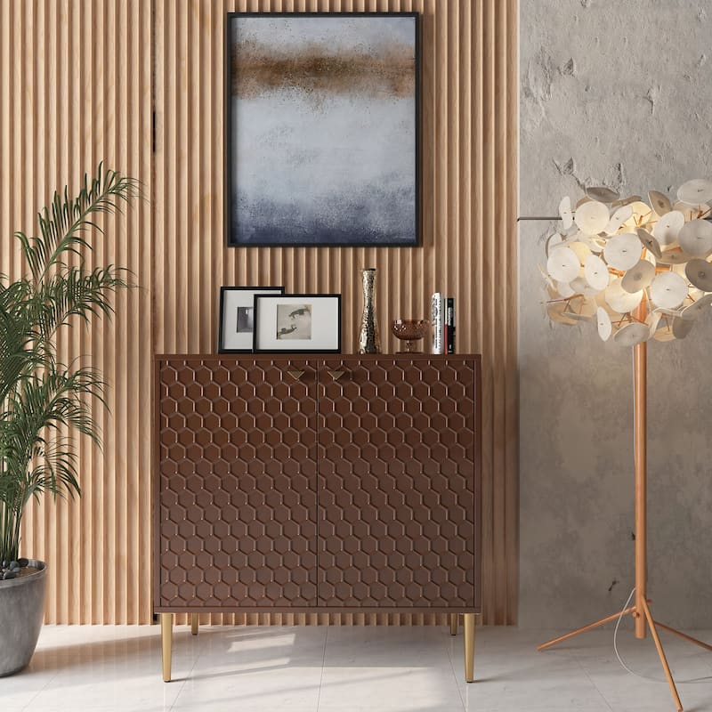 Hexagonal Pattern 2-door Storage Cabinet Buffet Cabinet Sideboard