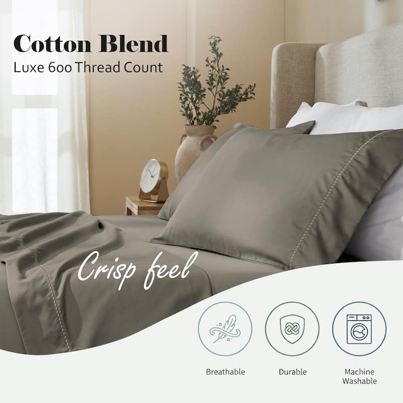 Superior Imperia Cotton Blend Embroidered 600 Thread Count Pillowcases, Set of 2