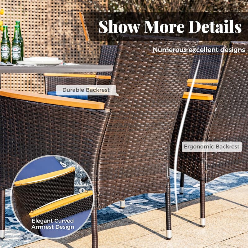 7/9 Patio Dining Set, Expendable Rectangular Outdoor Dining Table with Rattan Chairs