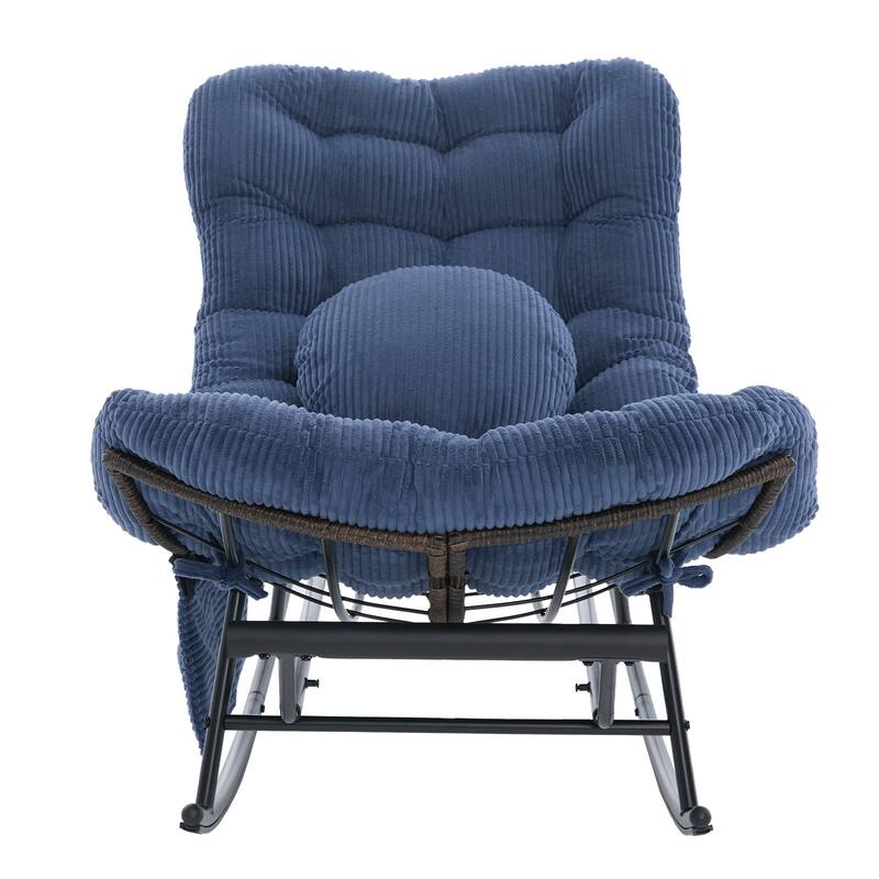 HOMEFUN Corduroy Upholstered Egg Shaped Design Steel Frame Rocking Chair with Side Pocket and Foot Pedal