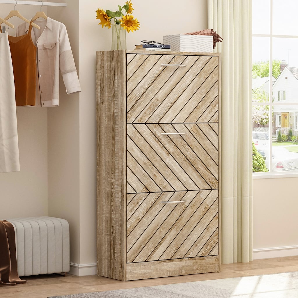 FUFU&GAGA Freestanding 3 Flip Drawers Shoe Cabinet Storage Organizer