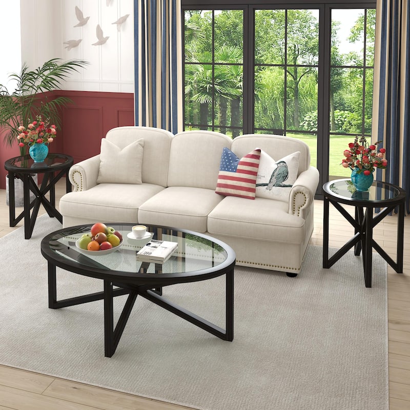 Contemporary Glass Coffee Table with Wood Base