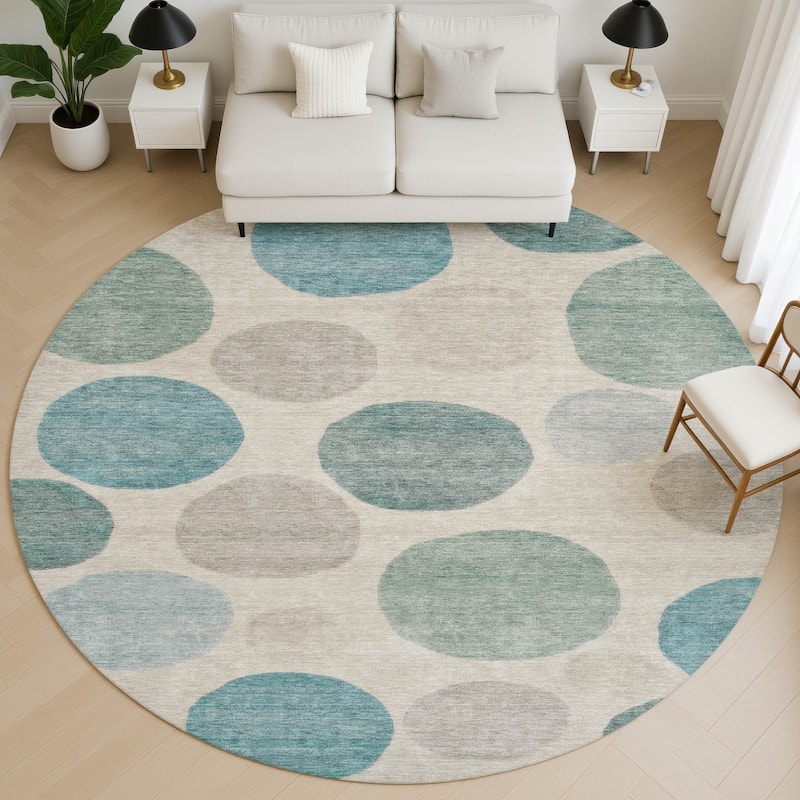 Premium Washable Super Soft Modern Bubbles Mayfield Rug - Teal - 8' x 8'
