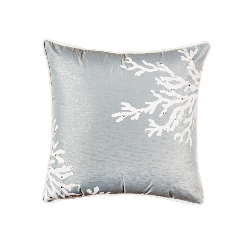 Seafoam Blue Coral Square Embellished Throw Pillow