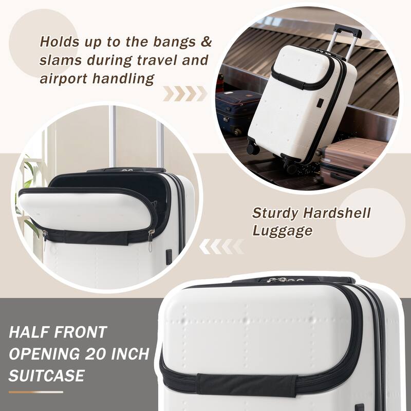 Hardside Luggage Set 5 Piece with Bags, 20IN Half-opening Carry on Luggage with USB Port, 24IN 28IN Luggage with Double Wheels