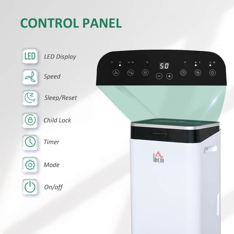 HOMCOM 215 sq.Ft Portable Quiet Dehumidifier for Home Laundry Room Bedroom Basement, 42pt Electric Moisture Air De-Humidifier