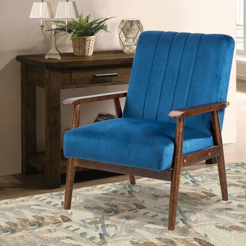 Velvet Accent Chairs with Wood Legs - Upholstered Lounge Arm Chairs