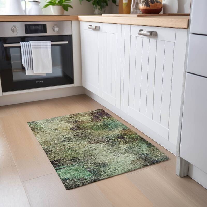 Machine Washable Indoor/ Outdoor Chantille Abstract Watercolor Rug - Beige - 1'8" x 2'6"