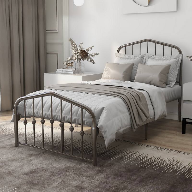 Alazyhome Platform Metal Bed Frame with Headboard, Iron Slat Support