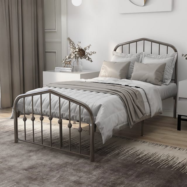 alazyhome Platform Metal Bed Frame with Headboard, Iron Slat Support