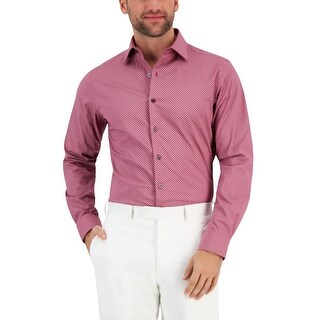 Alfani Men's Slim Fit Stain Resistant Puzzle Print Dress Shirt Red Size ...