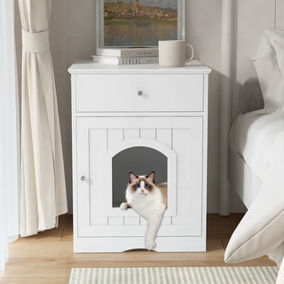 Wooden Pet House with Drawer and Cat Litter Box Enclosure On