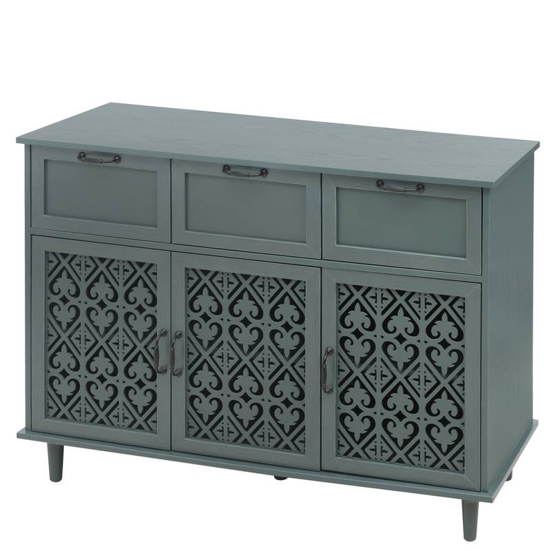 Retro Style 47.24" Horizontal Dresser with 3 Drawer and 3 Door, Carved Panel for Bedroom, Living Room