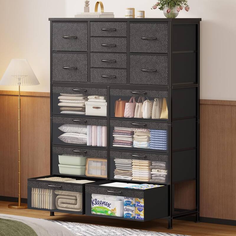 9-16 Drawer Dresser Fabric Storage Chests of Drawers Metal Frame