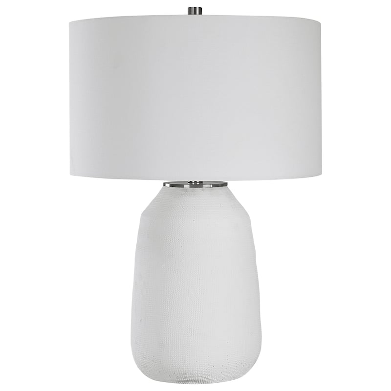 Rounded Base Ceramic Table Lamp with Drum Shade - 25.5" - Matte White