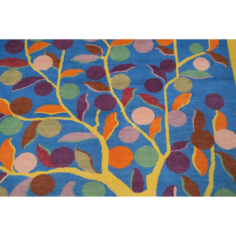 Hand Knotted Oriental 100% Wool Carpet Traditional Floral Navy Blue & Blues Art Deco Area Rug - 8' 0'' X 5' 3''