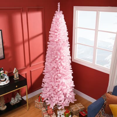 8' Tall Unlit Slim Douglas Fir Artificial Christmas Tree with 1168 Realistic Branch Tips, Pink