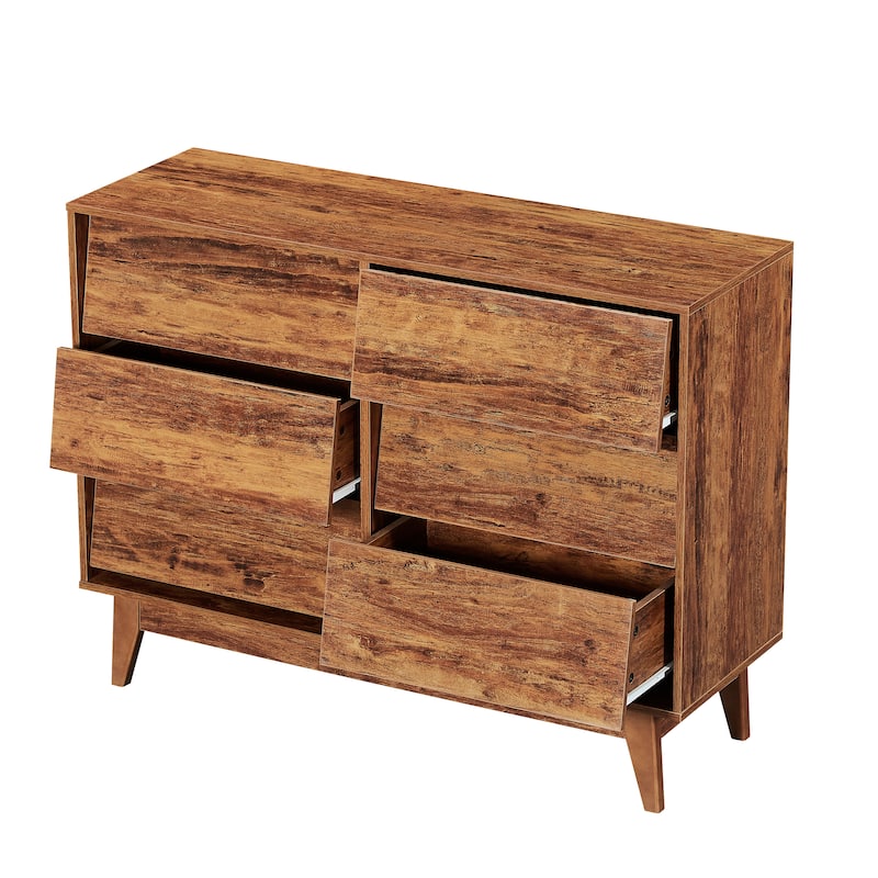 GDF Studio - Vintage-Style 6-Drawer Double Dresser with Bevel Design