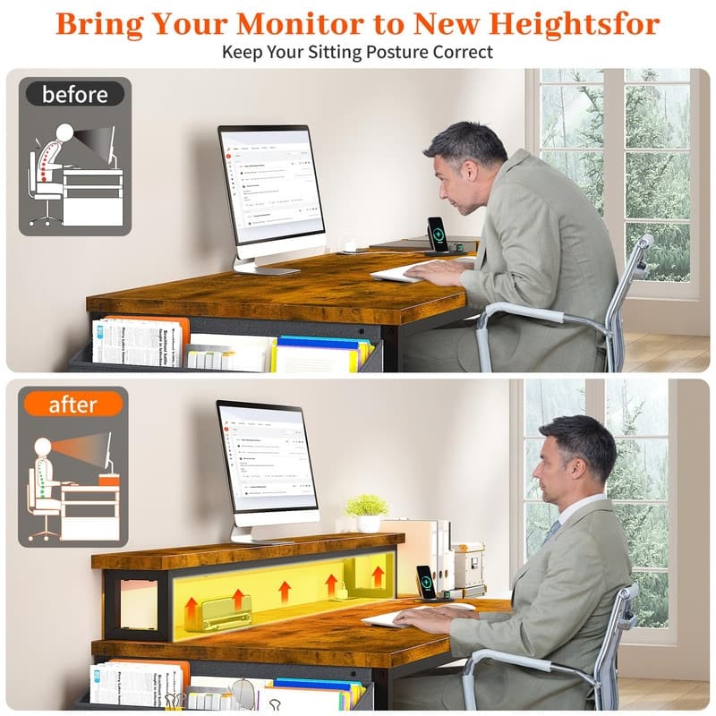 Long Desk with Stand Monitor