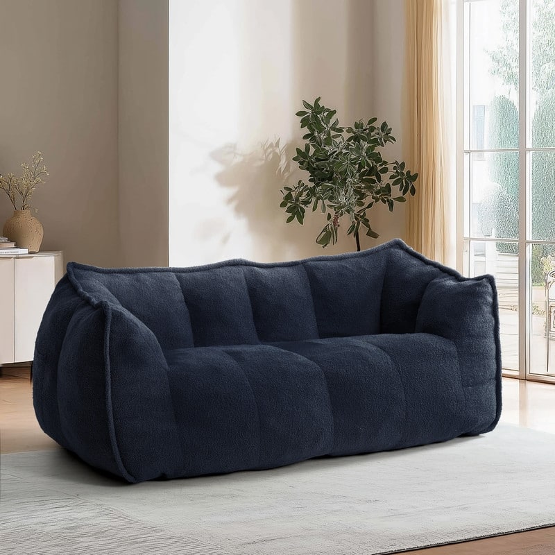 Teddy Fleece 2-Person Bean Bag Sofa - Blue