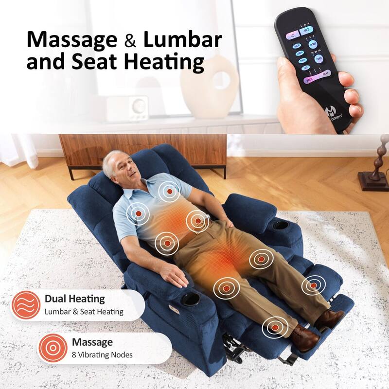 MCombo Large Dual Motor Power Lift Recliner Chair with Massage and Dual Heating for Big and Tall Elderly People, Fabric 7634