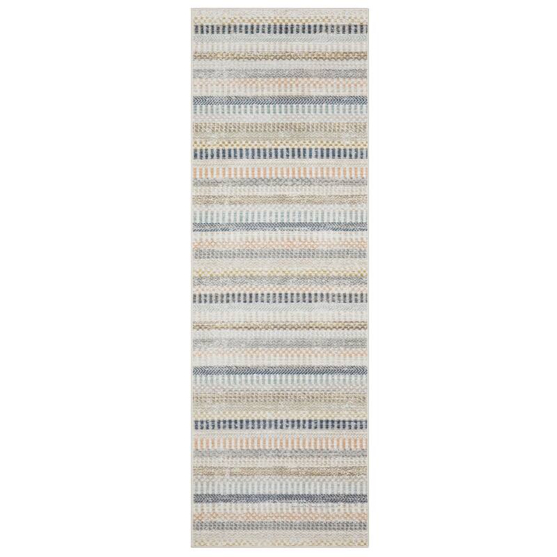 Calliope Textural Geometric Striped Ivory/ Multi Area Rug