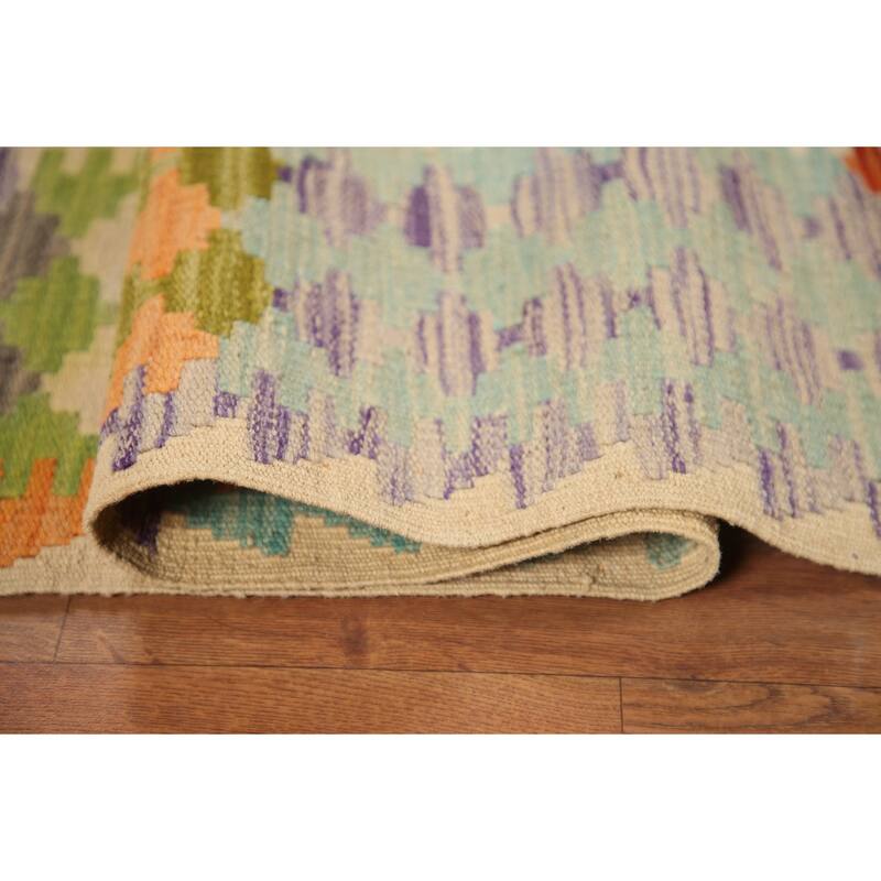 Hand Woven Oriental 100% Wool Carpet Southwestern Geometric Multi-Colored Kilim Area Rug - 6' 7'' X 5' 0''
