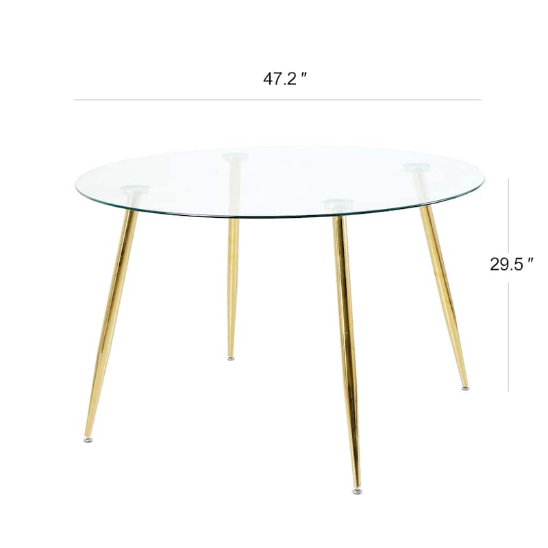 47.2" Luxury Glass Dining Table Set for 4, Circle Kitchen Table with 4 PU Chairs, 5-Piece Modern Dining Table and Chair Set