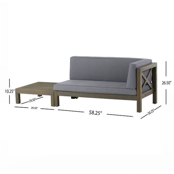 Brava Outdoor Acacia Wood Right Arm Loveseat and Coffee Table Set with
