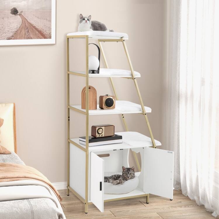 Stylish Large Cat Litter Box Enclosure with Storage and Ladder Shelf for Organization