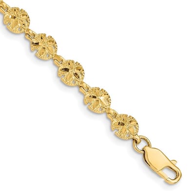 Curata 6mm 14k Polished and Textured Sand Dollar Bracelet 7.25 Inch