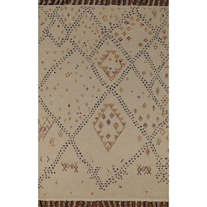 Moroccan Oriental Area Rug Hand-Knotted Wool Carpet - 5'1" x 8'0"