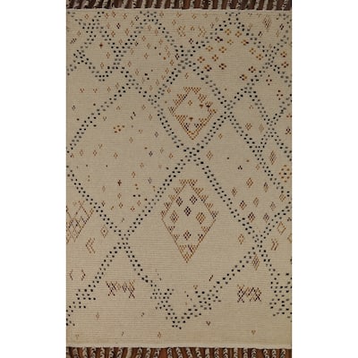 Moroccan Oriental Area Rug Hand-Knotted Wool Carpet - 5'1" x 8'0"
