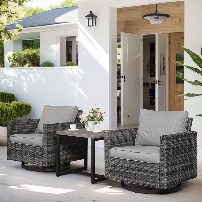 3 Pieces Swivel Gliders Chair with Coffee Table - Grey - Grey - Grey