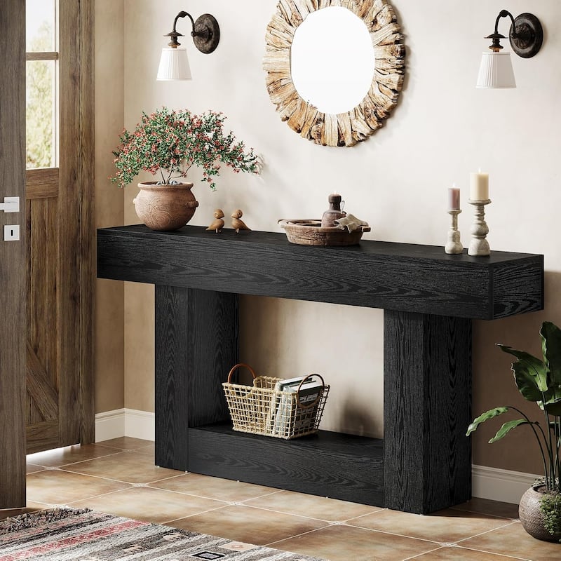 63 Inches Console Table, Farmhouse 2 Tiers Entryway Table, Sofa Table