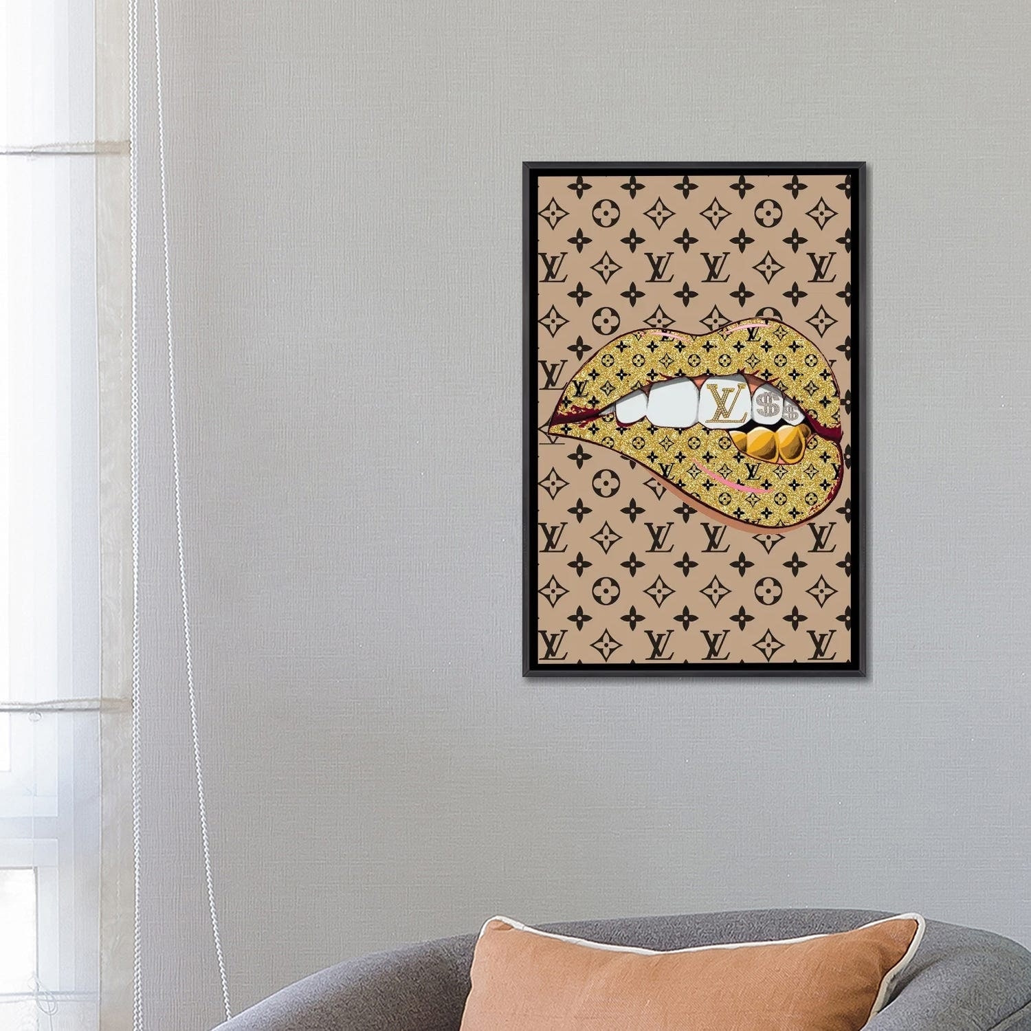 Bling Louis Vuitton Logo Lips Pattern - Canvas Print Wall Art by Julie Schreiber ( Fashion > Fashion Brands > Louis Vuitton art) - 12x8 in