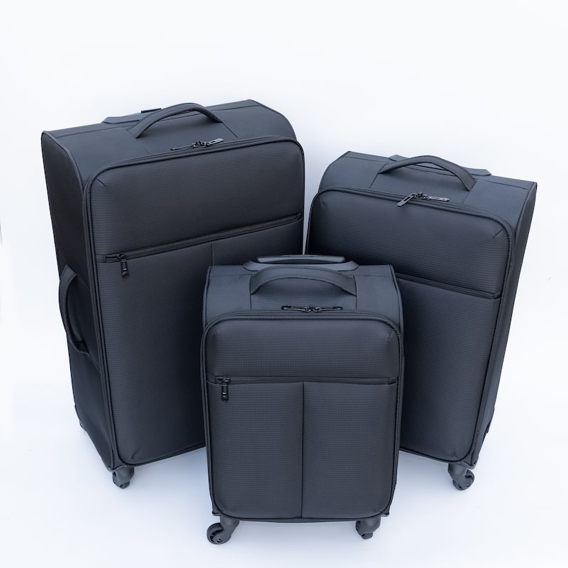 3 Piece Carry On Luggage Set, Oxford Cloth Soft Shell Suitcases with 360 掳 Wheels and Ergonomic Handle, for Women Men - Black