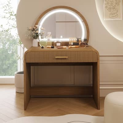 39" Vanity Desk with Mirror Touch Screen Lighted Mirror Makeup Vanity Table with Drawer, Makeup Dressing Table