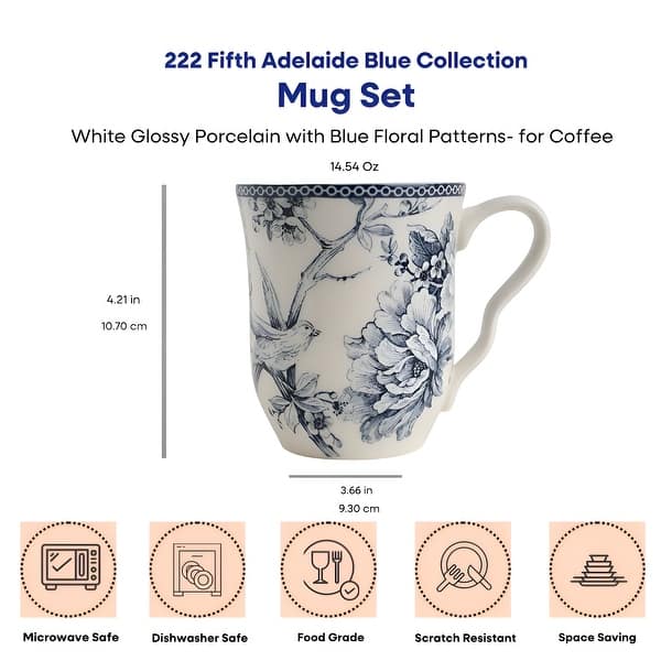 222 Fifth Adelaide Coffee Mugs, Set of 4 - Blue