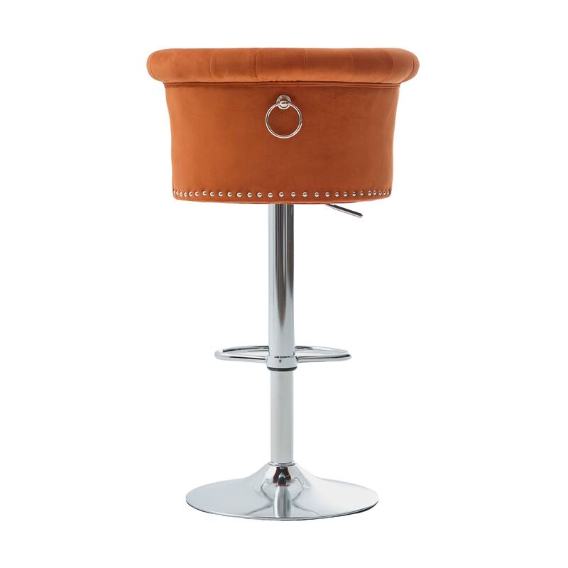 360° Swivel Bar Stools Set of 2 Adjustable Velvet Accent Chairs with Footrest Base, Button Tufted and Barrel Curved Backrest