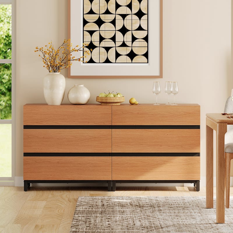 Dresser for Bedroom, Closet Organizers and Storage, Chest of Drawers with Metal Base, Modern Wood Dresser for Living Room