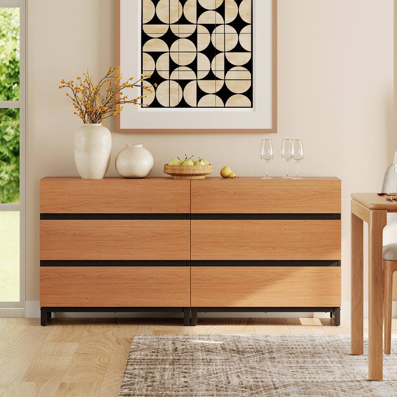 Modern TV Stand, Entertainment Center TV Console Table with Drawers and Metal Base, Media Console for Living Room, Bedroom