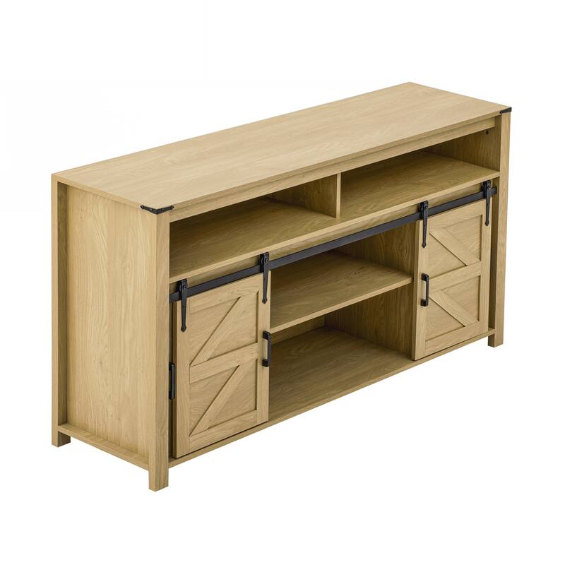 Sideboard with Sliding Barn Door and Mesh Panels,Farmhouse Buffet with Open Storage