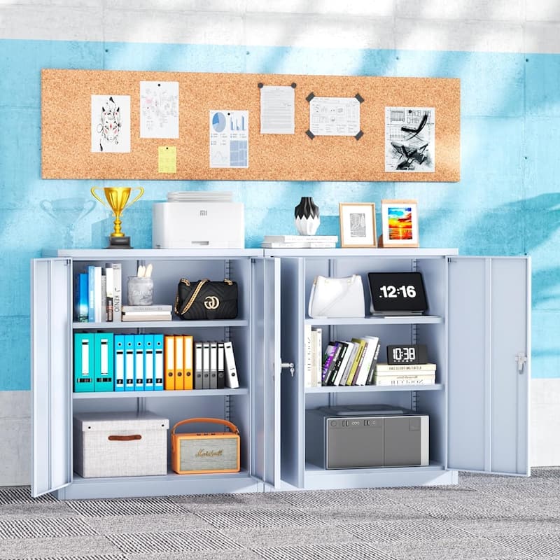 36 inch Metal Office File Storage Cabinet Locker with Locking Doors and Adjustable Shelves for Home Office, Garage, Pantry