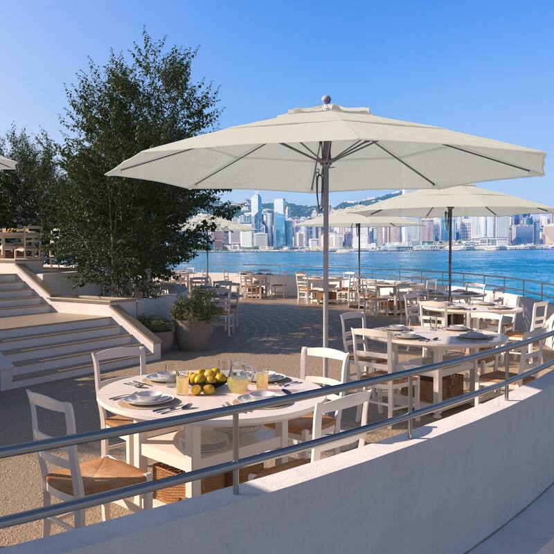 California Umbrella 11' Rd Aluminum Frame, Fiberglass Rib Market Umbrella, Push Open, White Finish, Pacifica Fabric - Canvas