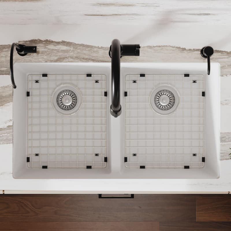 Karran 32" Undermount Double Equal Bowl Quartz Kitchen Sink Kit - 32" x 19.5" x 9"