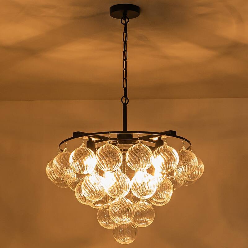 Starsky 8- Light 23in. Modern Glam Cluster Glass Bubble Chandelier with 28 Swirled Glass Globe Bubble