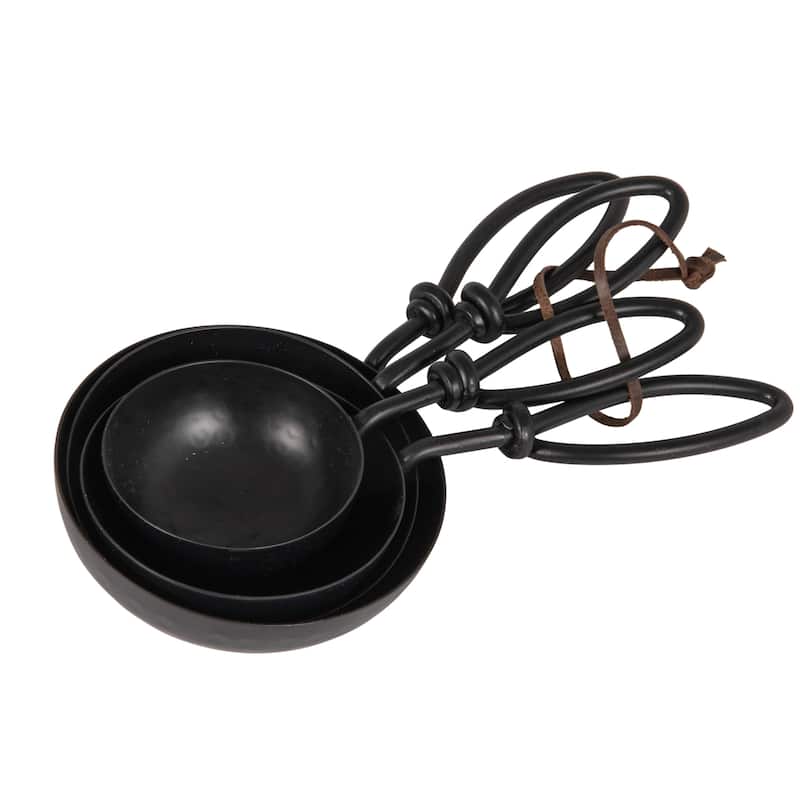 Hammered Stainless Steel Scoops with Leather Tie (Set of 4 Sizes)