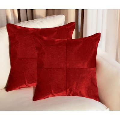Set of Two 18" Red Cowhide Throw Pillows